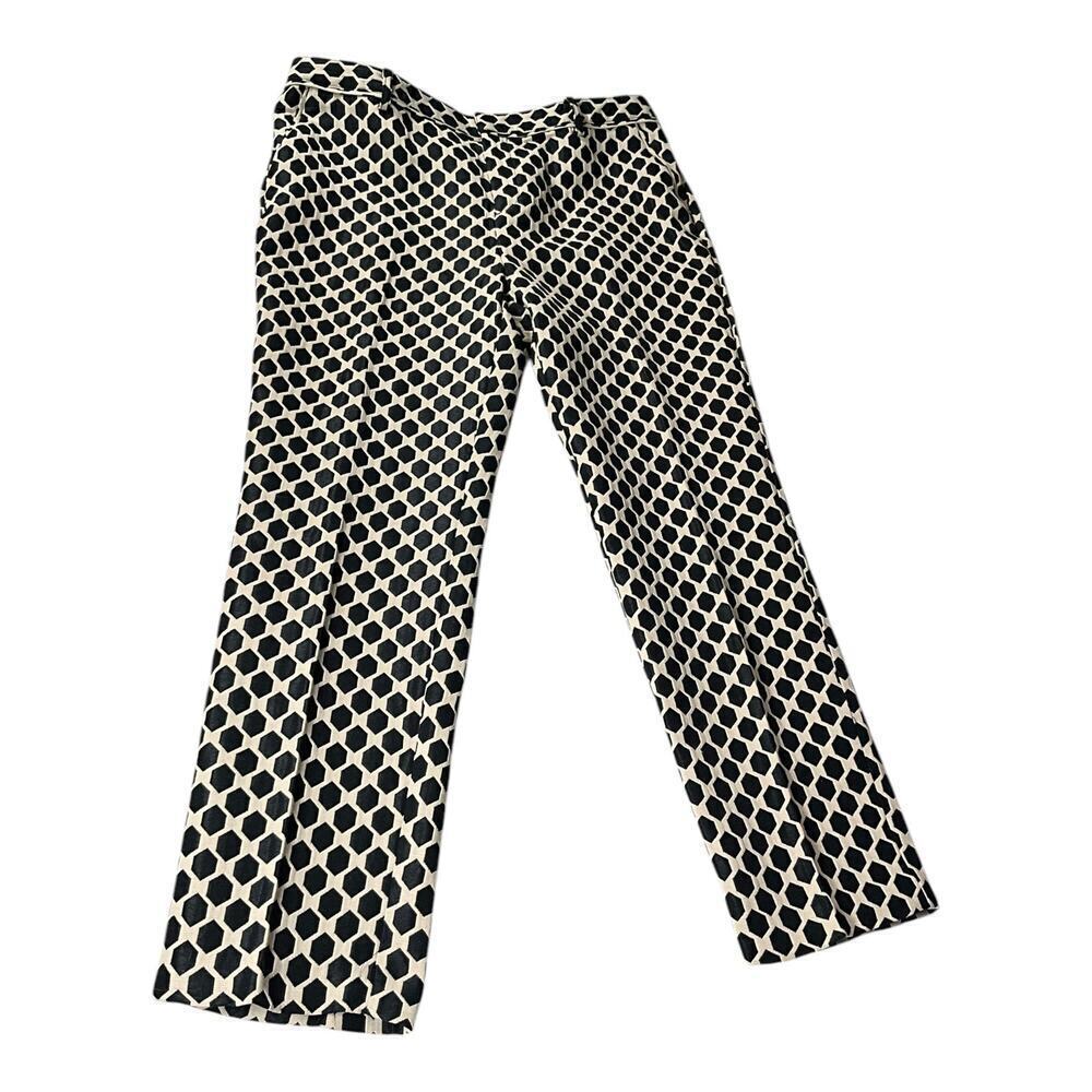 Worthington Women's 10 Pants Geometric Hexagonal Black Beige Pockets Belt Loops